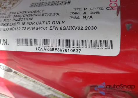 2006 Chevrolet Cobalt Ls z USA, uszkodzony, nr VIN 1G1AK55F367610637